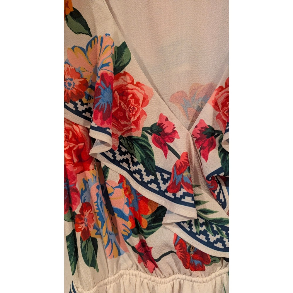 Pink Lily High Low Dress M Cream Floral Ruffle Tie Waist Romantic Boho Summer - Picture 2 of 8